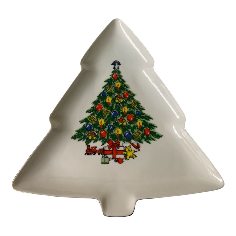 VTG Jamestown Christmas Tree Shaped Serving Plate Dish Porcelain Gold Plated - Picture 2 of 4